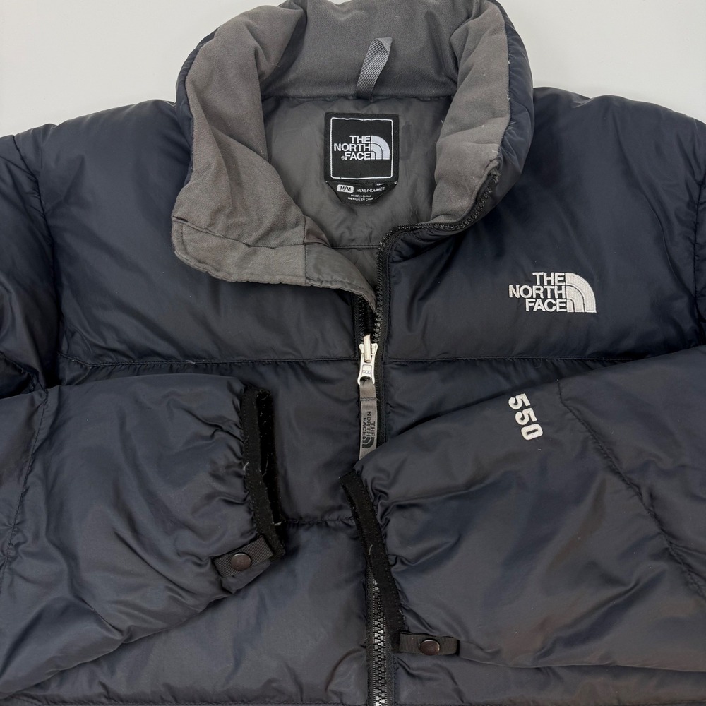 The North Face Mens 550 Down Puffer Jacket Black Quilted Full Zip Medium